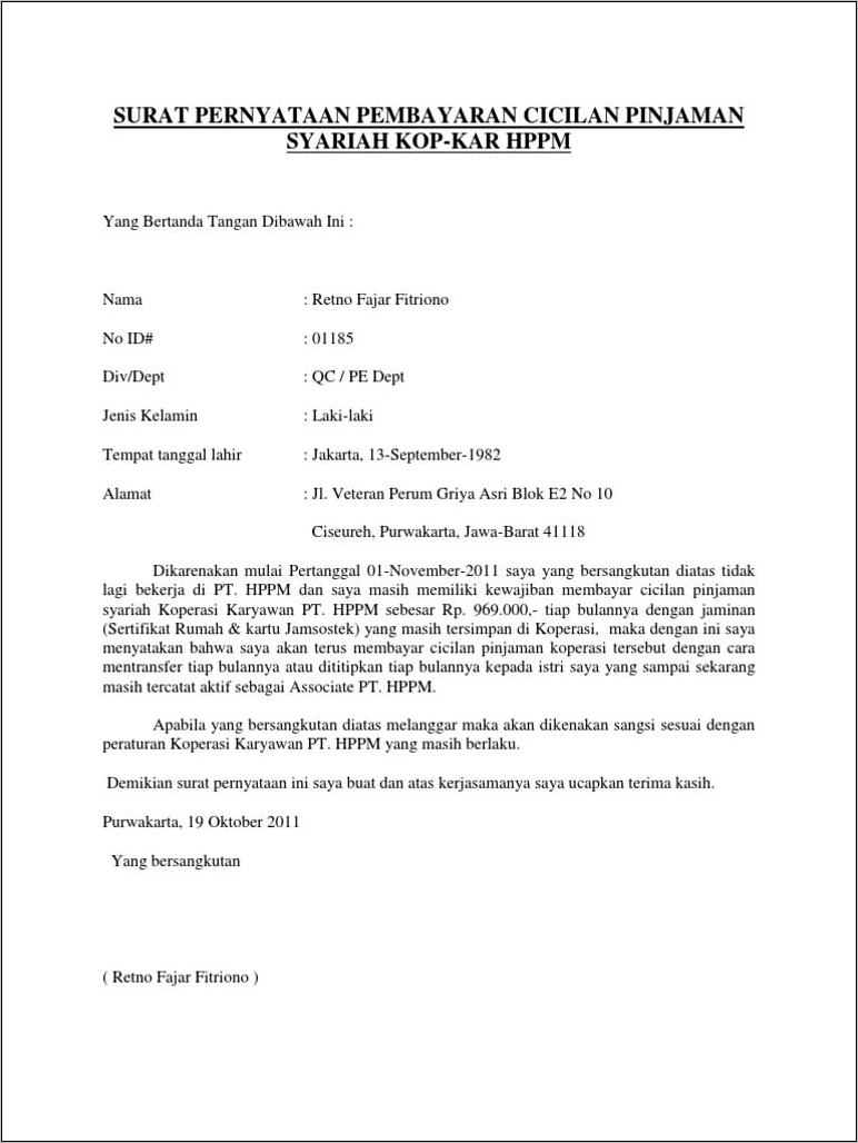 Contoh Surat Pernyataan Kelebihan Invoice