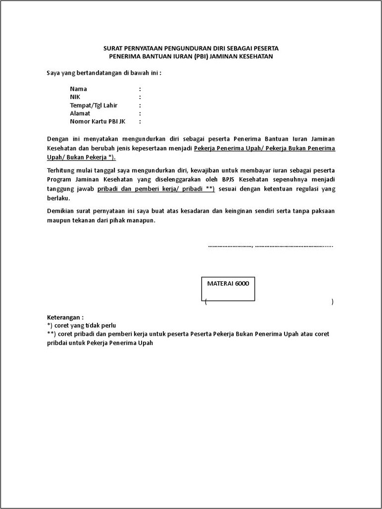 Contoh Surat Pernyataan Keluar Dari Pbi Apbn