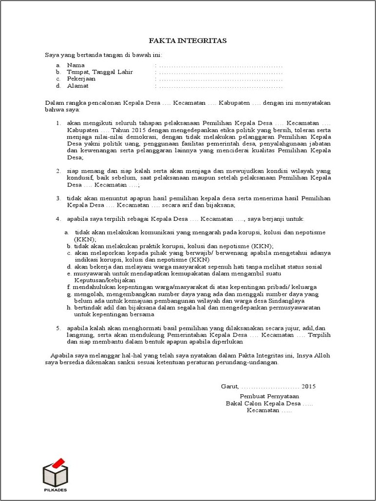 Contoh Surat Pernyataan Kepala Desa Tidak Berkenfdaraan