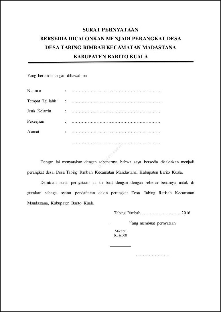 Contoh Surat Pernyataan Kesediaan Bergabung Rama Ristekdiksti