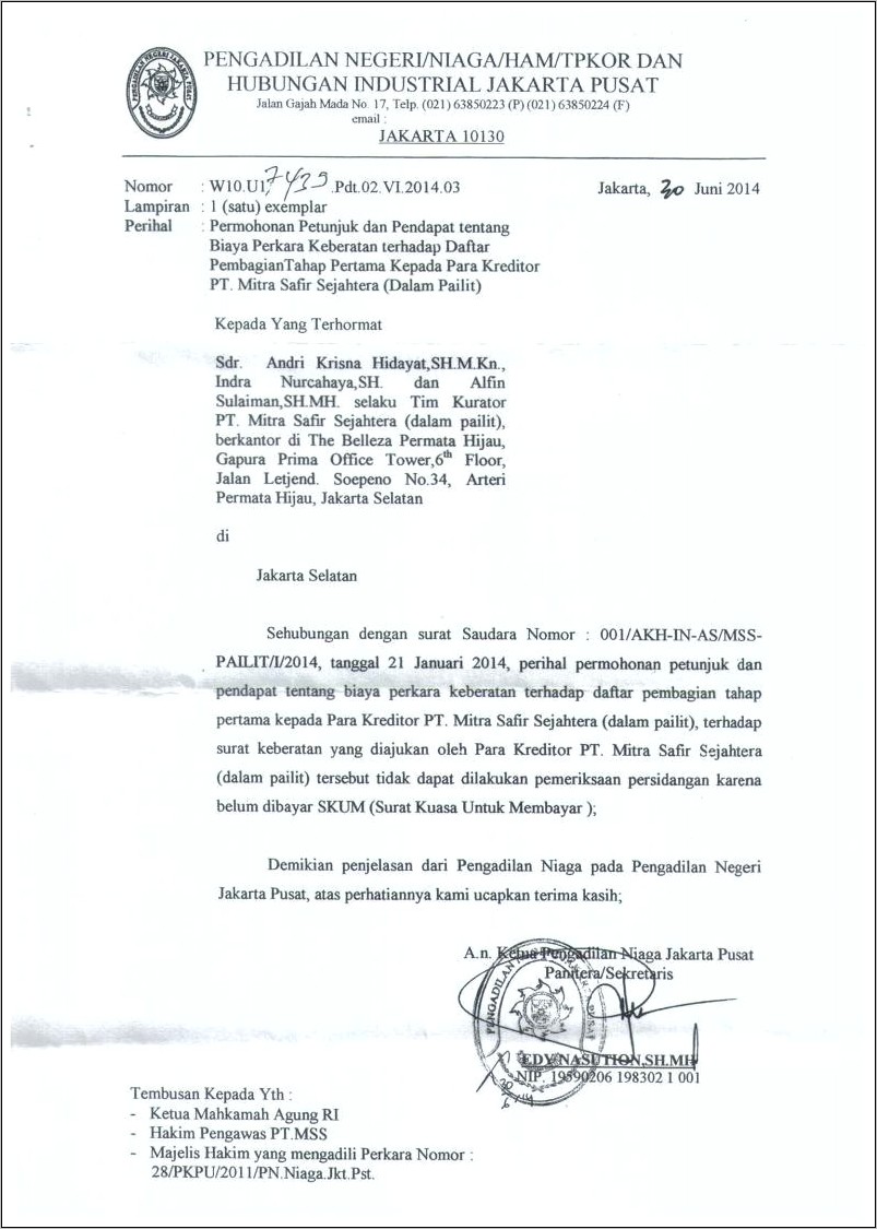 Contoh Surat Pernyataan Kondisi Stabil Perusahaan