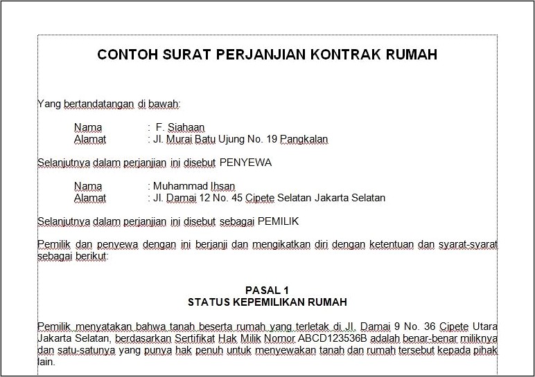 Contoh Surat Pernyataan Kontrak Rumah