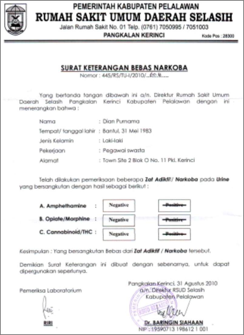 Contoh Surat Pernyataan Medichal