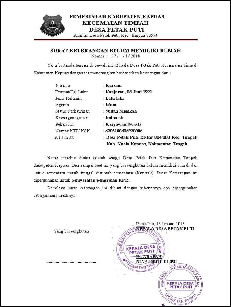 Contoh Surat Pernyataan Memiliki 2 Nama Ktp