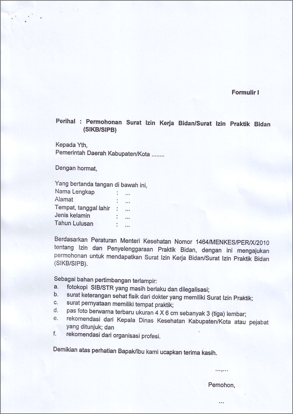 Contoh Surat Pernyataan Memiliki Tempat Praktek Bidan