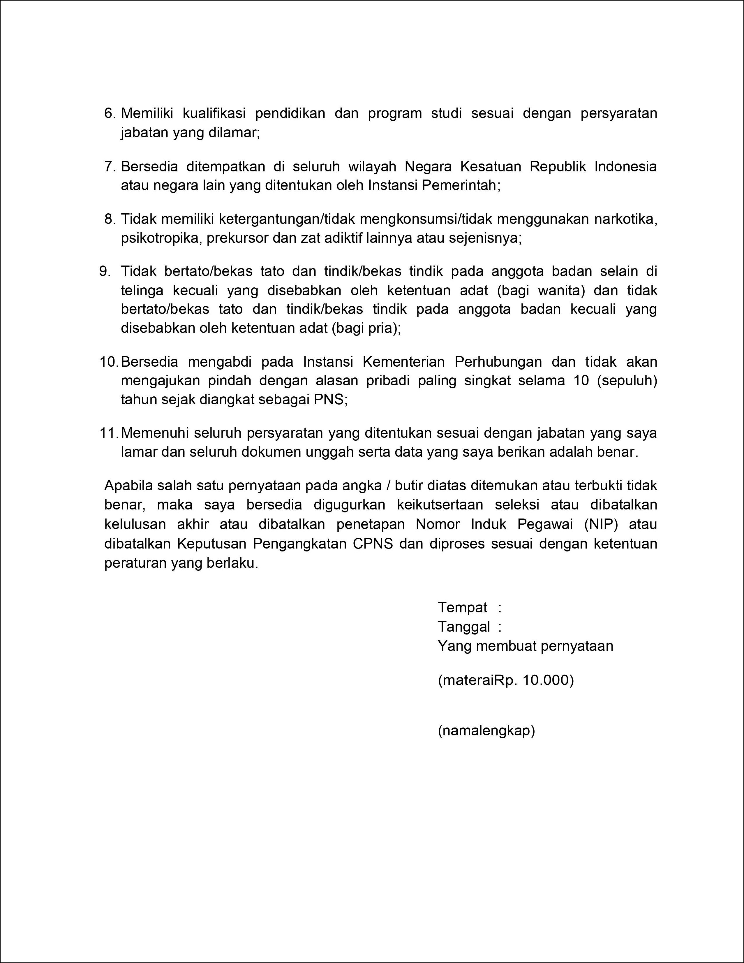 Contoh Surat Pernyataan Mendaftar Cpns