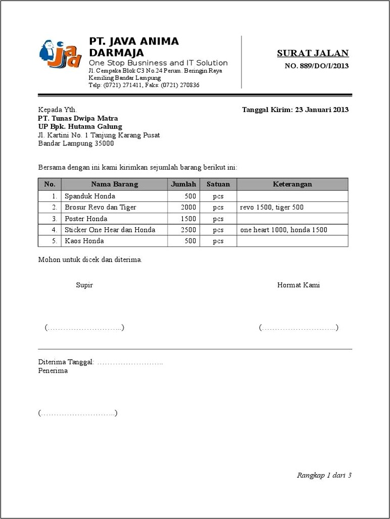 Contoh Surat Pernyataan Menyatkaan Packing List Di Pabean