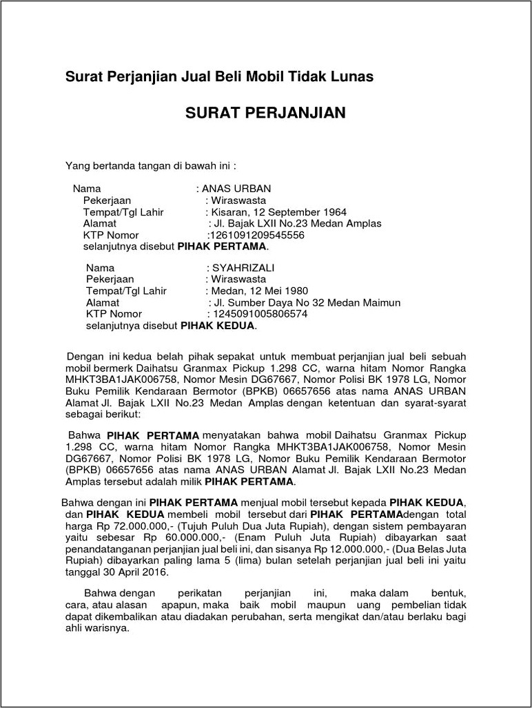 Contoh Surat Pernyataan Mobil Sudah Di Jual