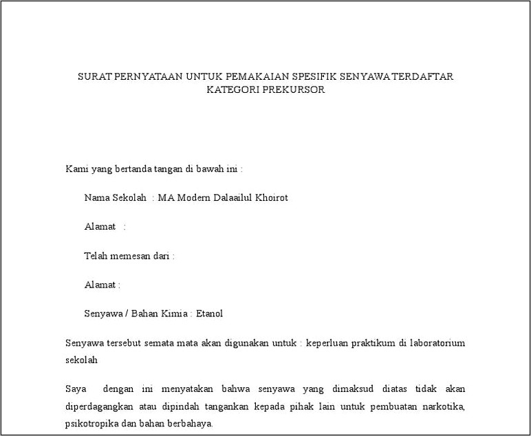 Contoh Surat Pernyataan Nkesiapan Nmembuat Lab Ipa