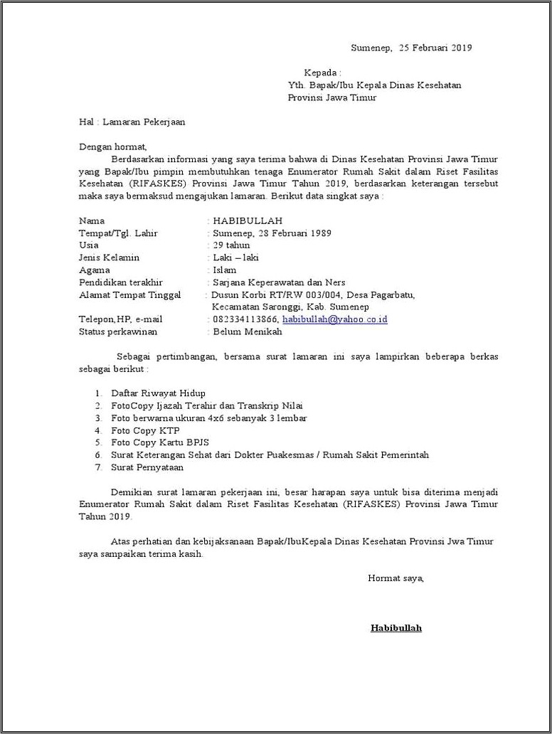 Contoh Surat Pernyataan Pada Kelengkapan Berkas Enumerator Rifaskes