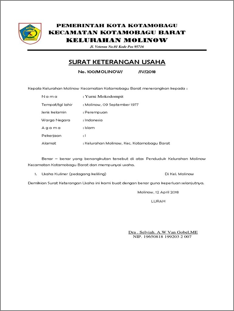 Contoh Surat Pernyataan Pedagang