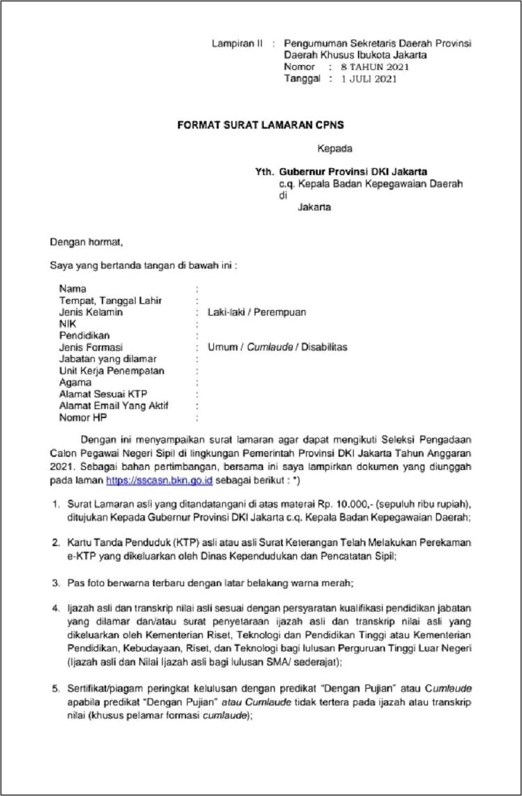 Contoh Surat Pernyataan Pegawai Kontrak Pemprov
