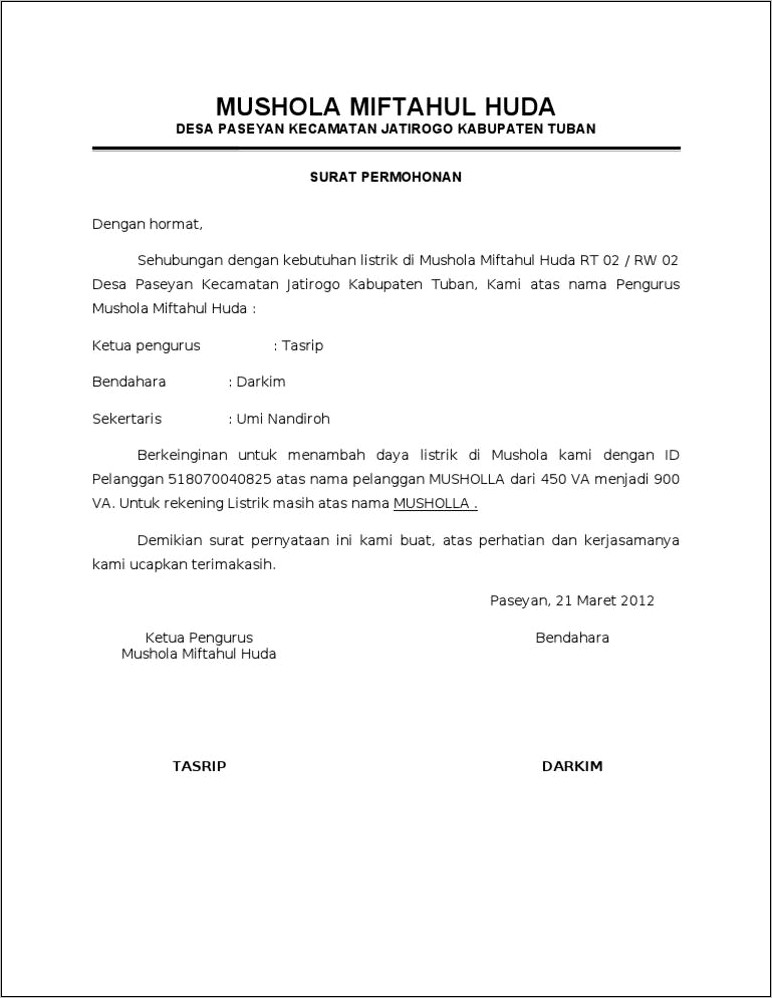 Contoh Surat Pernyataan Pegawai Pln