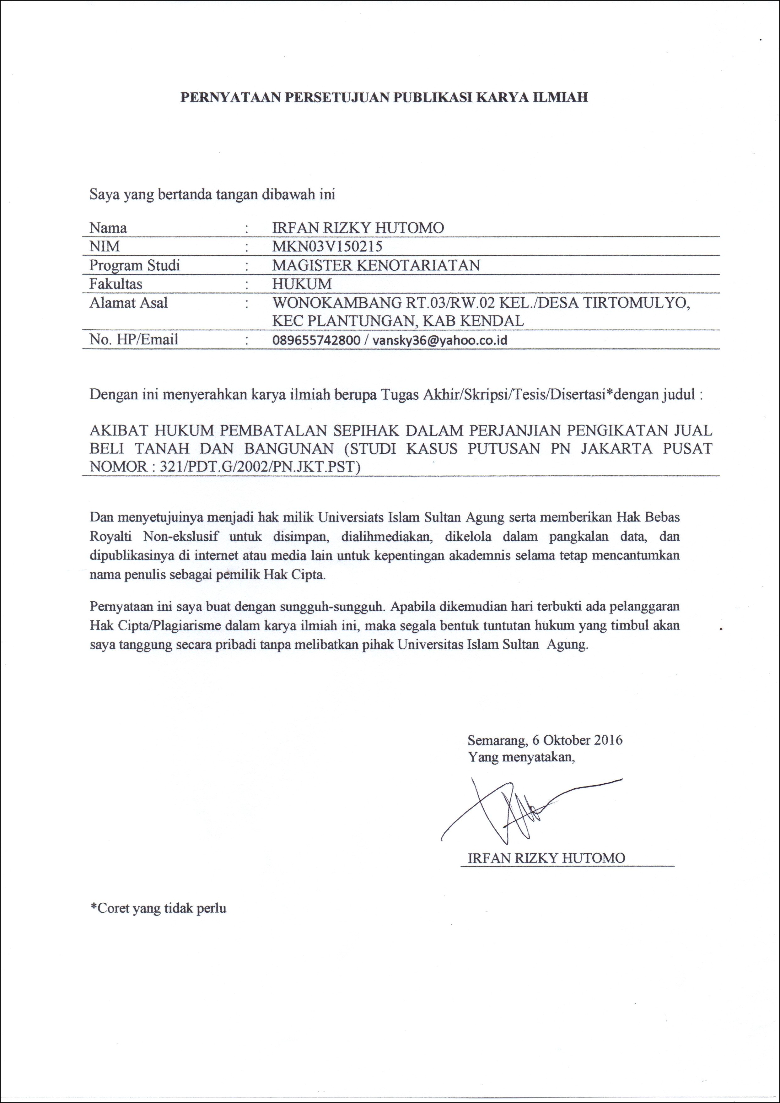 Contoh Surat Pernyataan Pembatalan Kontrak