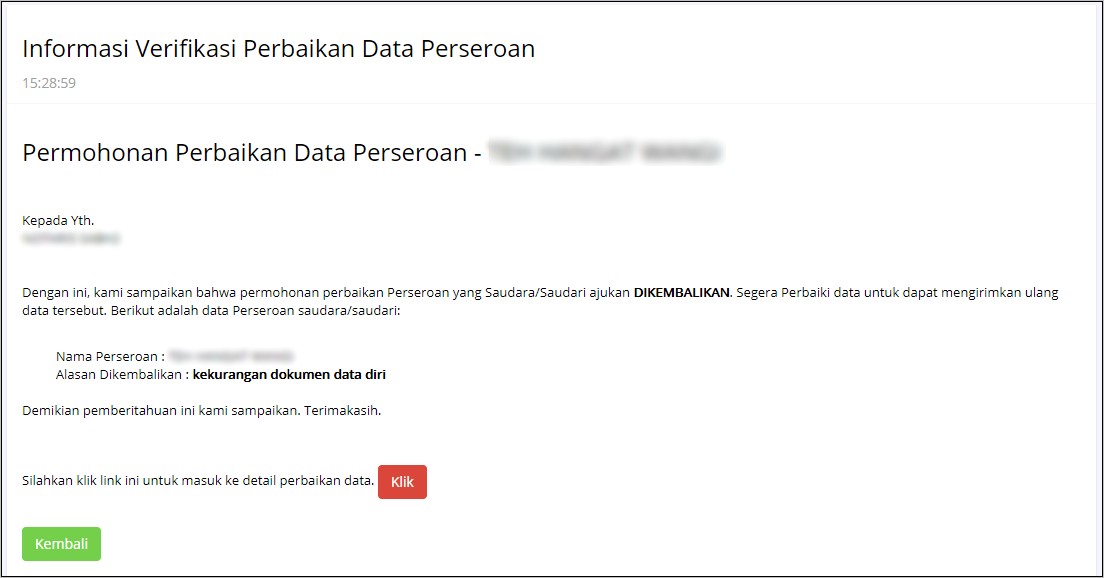 Contoh Surat Pernyataan Pembenaran Data