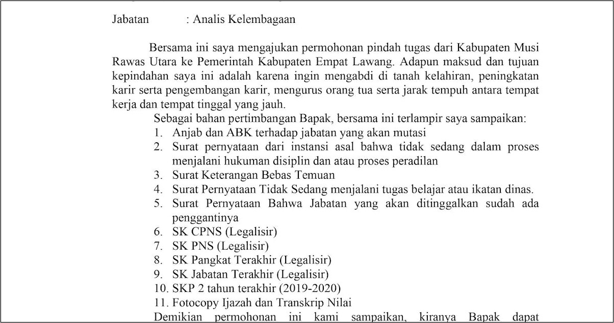 Contoh Surat Pernyataan Pemindahan Karyawan