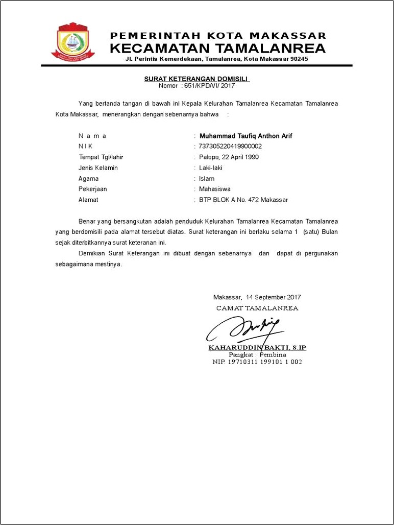 Contoh Surat Pernyataan Pemkot Makassar