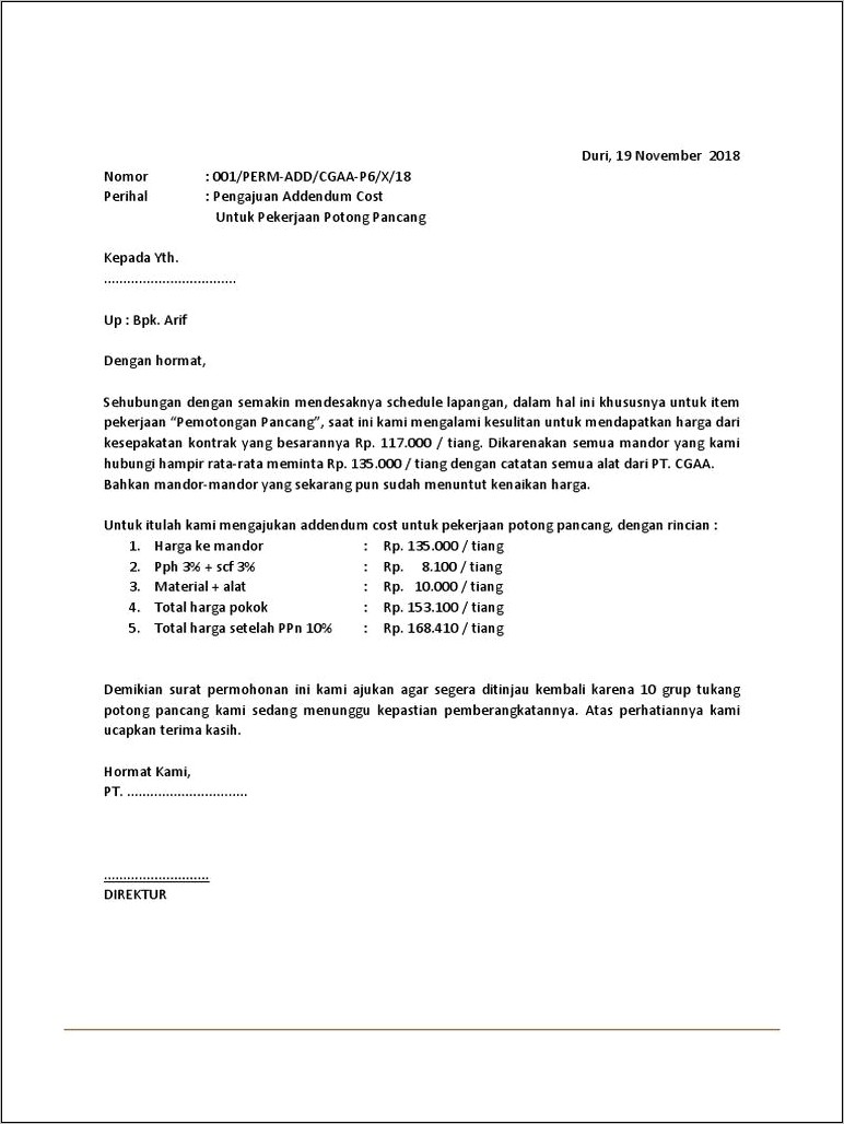 Contoh Surat Pernyataan Pemotongan Pph Kontruksi