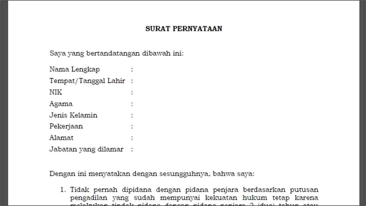 Contoh Surat Pernyataan Pemprov Jawa Timur