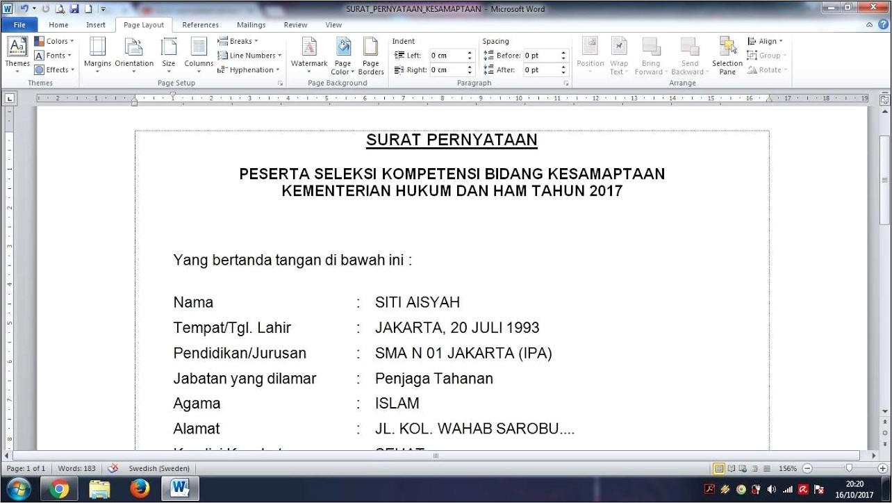 Contoh Surat Pernyataan Sipir