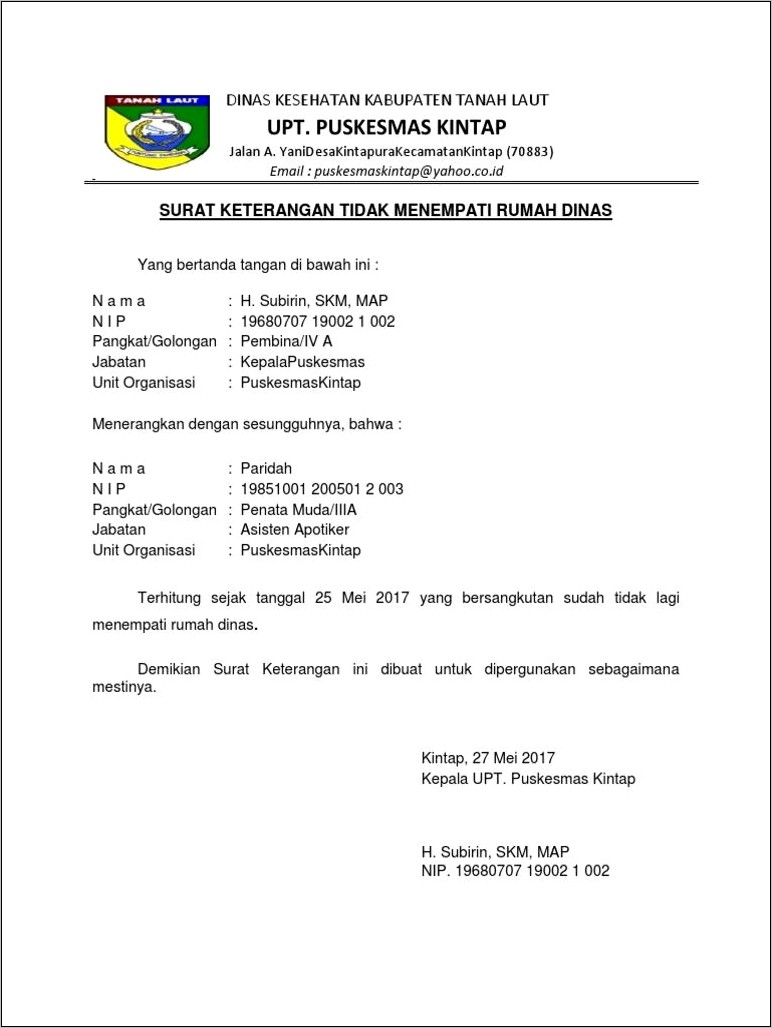 Contoh Surat Pernyataan Surat Keterangan Dinas