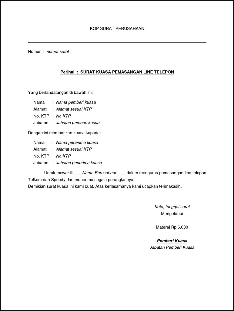 Contoh Surat Pernyataan Tidak Berlangganan Telkom