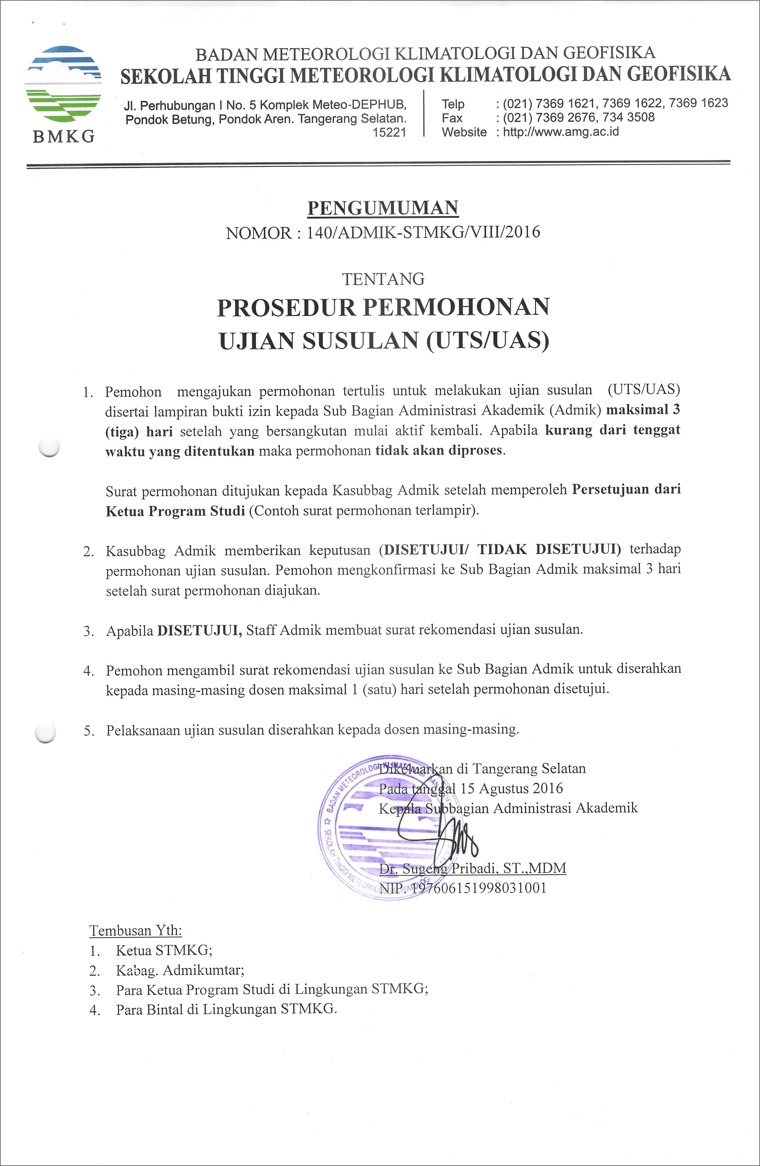 Contoh Surat Pernyataan Ujian Susulan