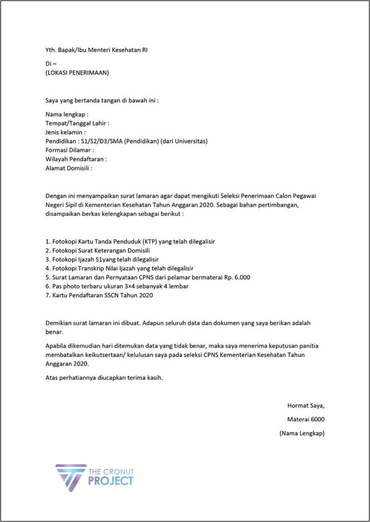 Contoh Surat Pernyataan Untuk Cpns
