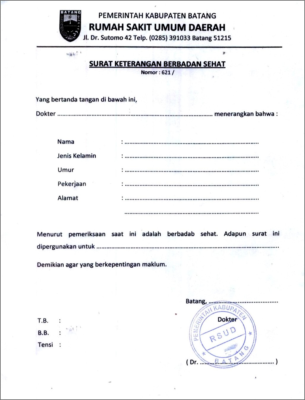 Download Contoh Surat Keterangan Sehat