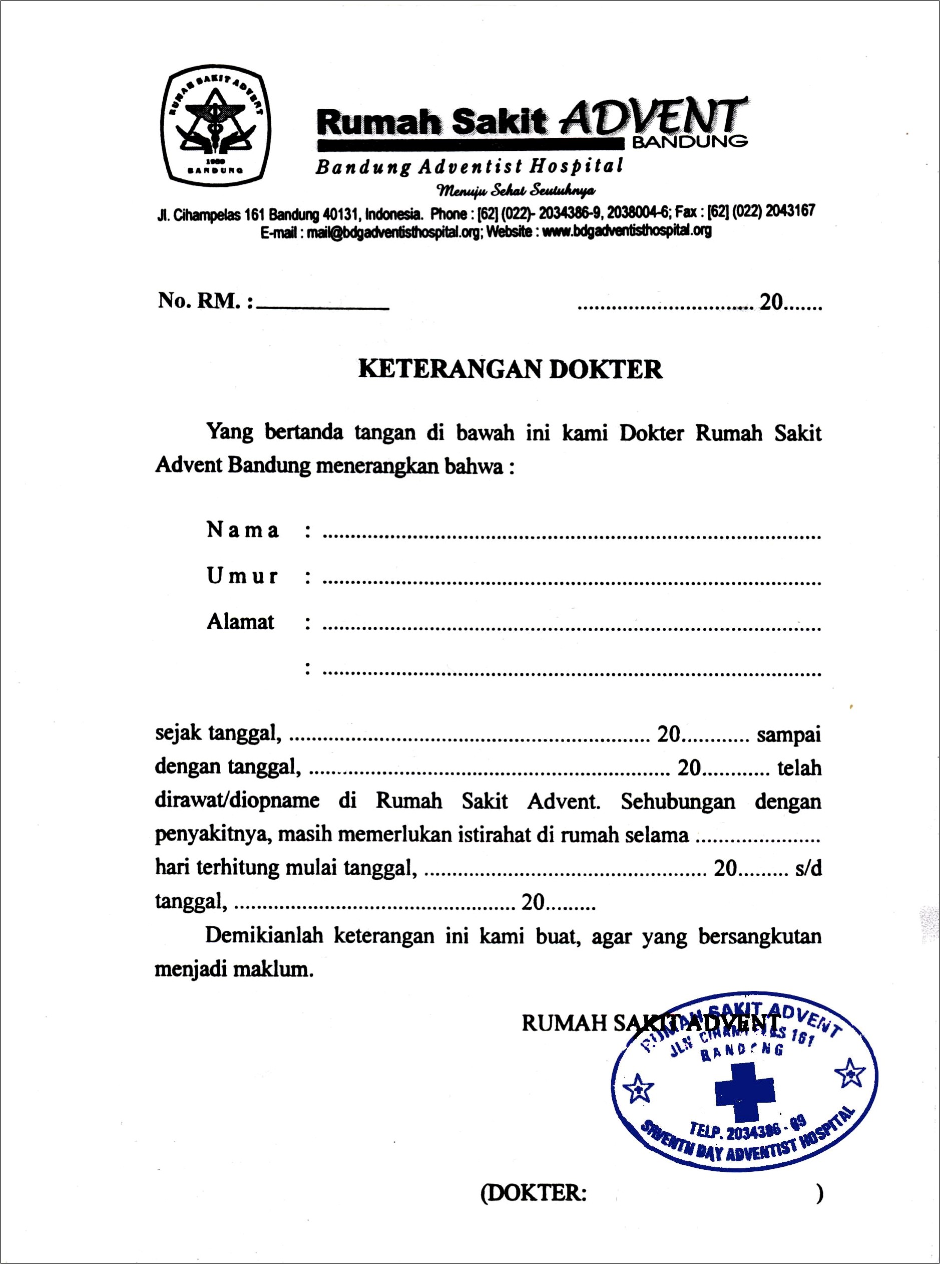 Surat Keterangan Sakit Contoh