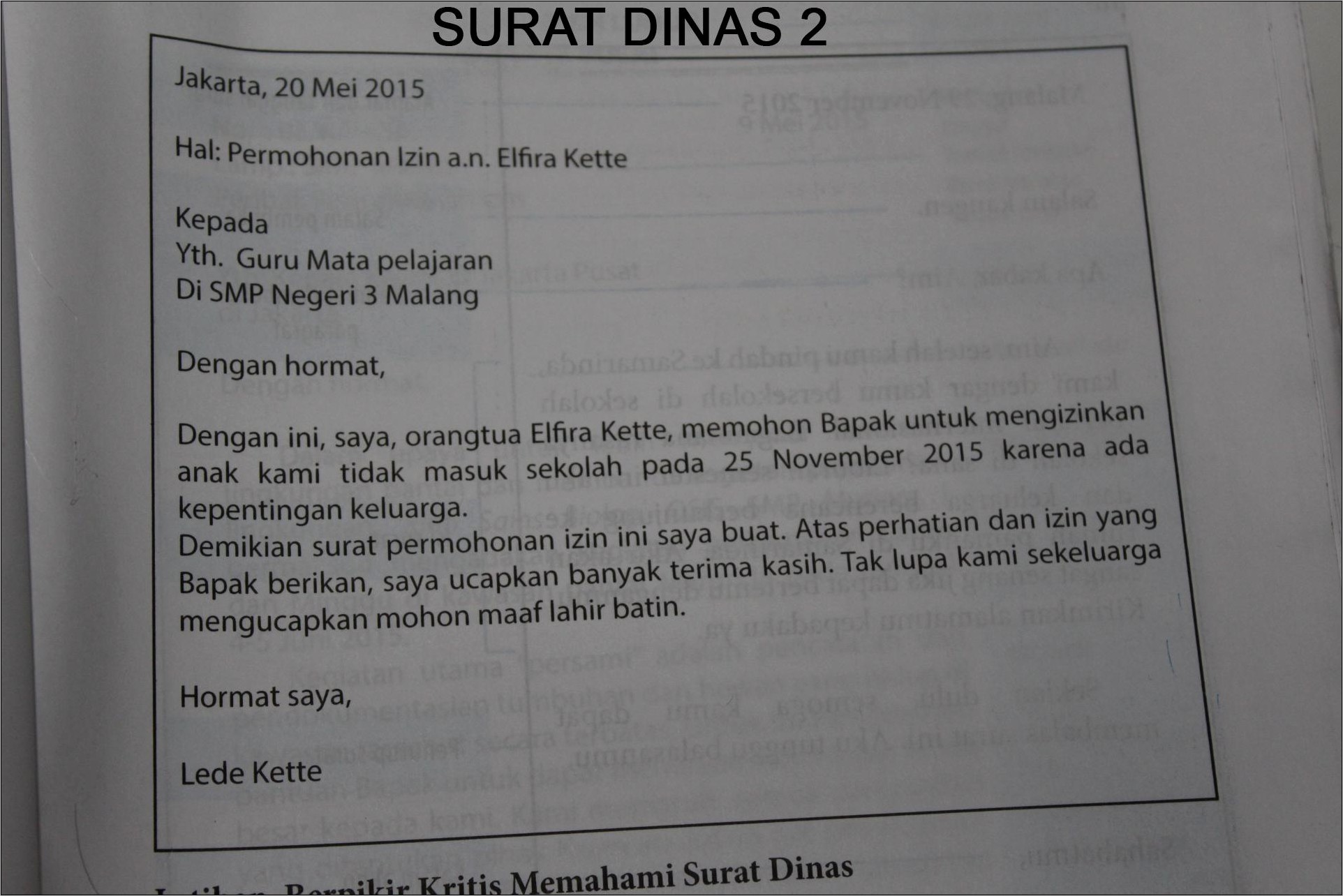 Berikan 3 Contoh Dari Surat Dinas