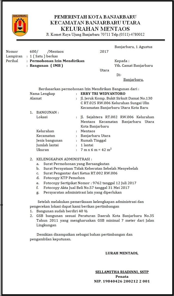 Contoh Balasan Surat Dari Dinas Pupr Unuk Imb Yang Ditolak