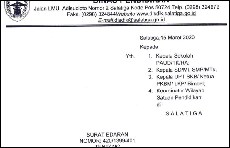 Contoh Balasan Surat Dinas Sekolah