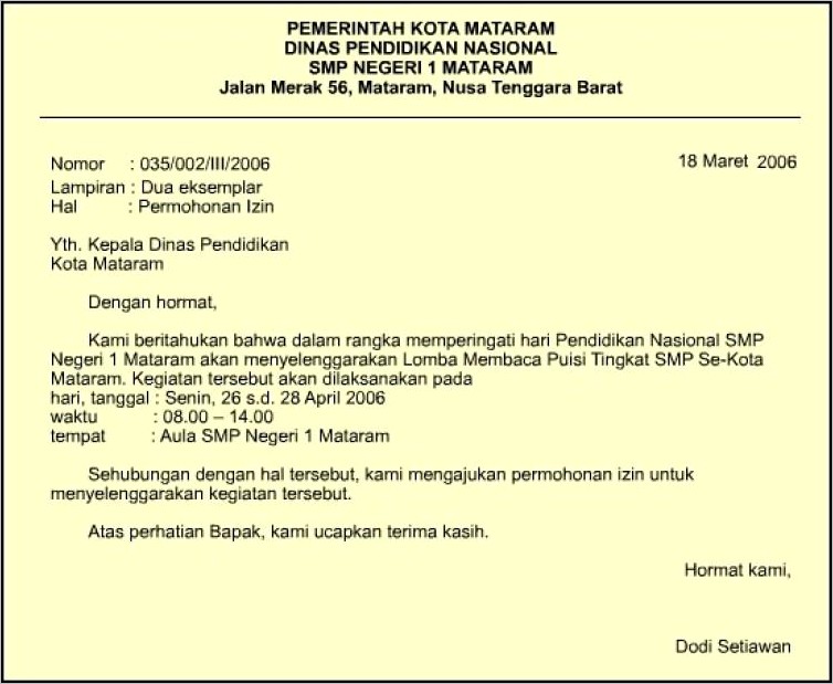 Contoh Bentuk Surat Dinas Yang Benar