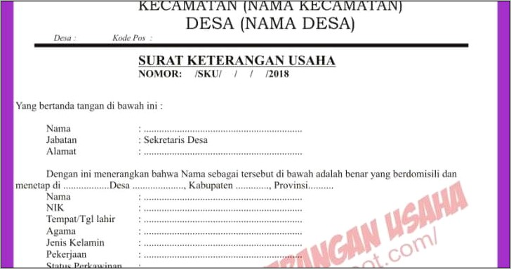 Contoh Bentuk Surat Izin Tempat Usaha