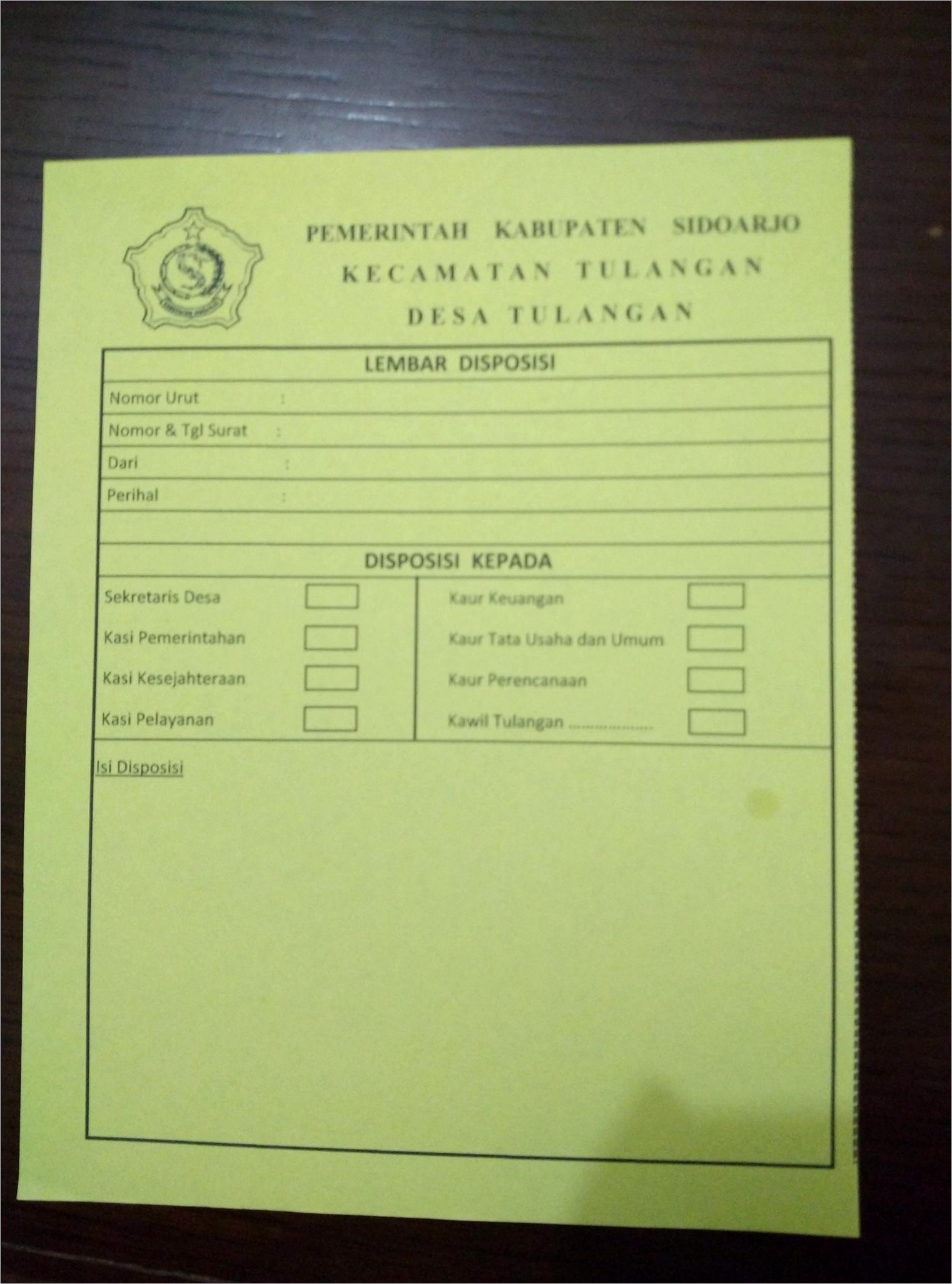 Contoh Disposisi Surat Dinas