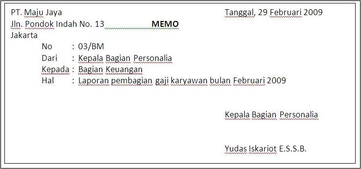 Contoh Excel Surat Internal Memo Perusahaan