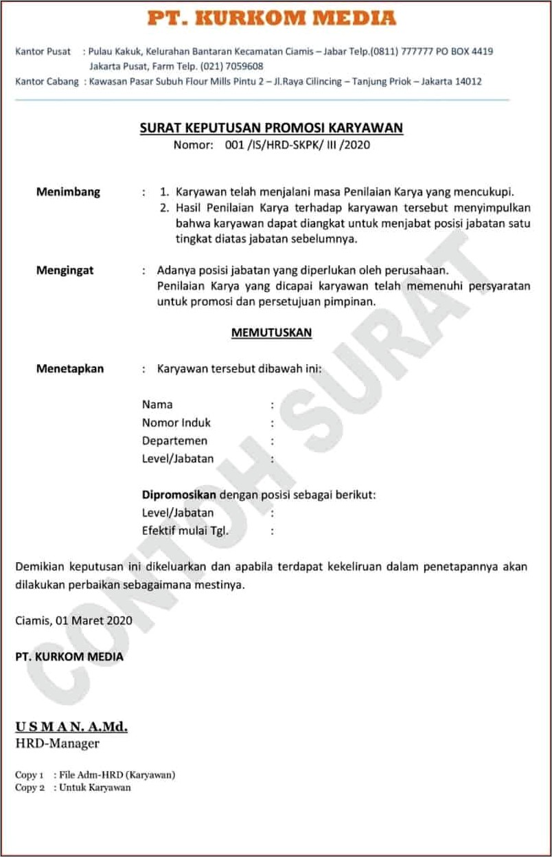 Contoh Exel Surat Internal Memo Perusahaan