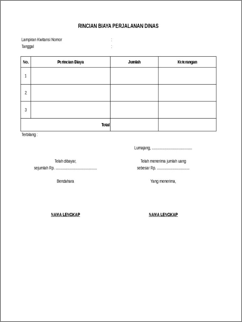 Contoh Form Surat Biaya Perjalanan Dinas Doc