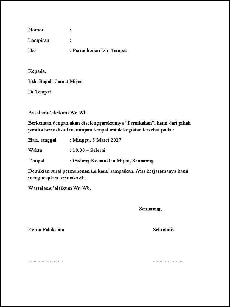 Contoh Format Surat Dinas Pinjam Tempat