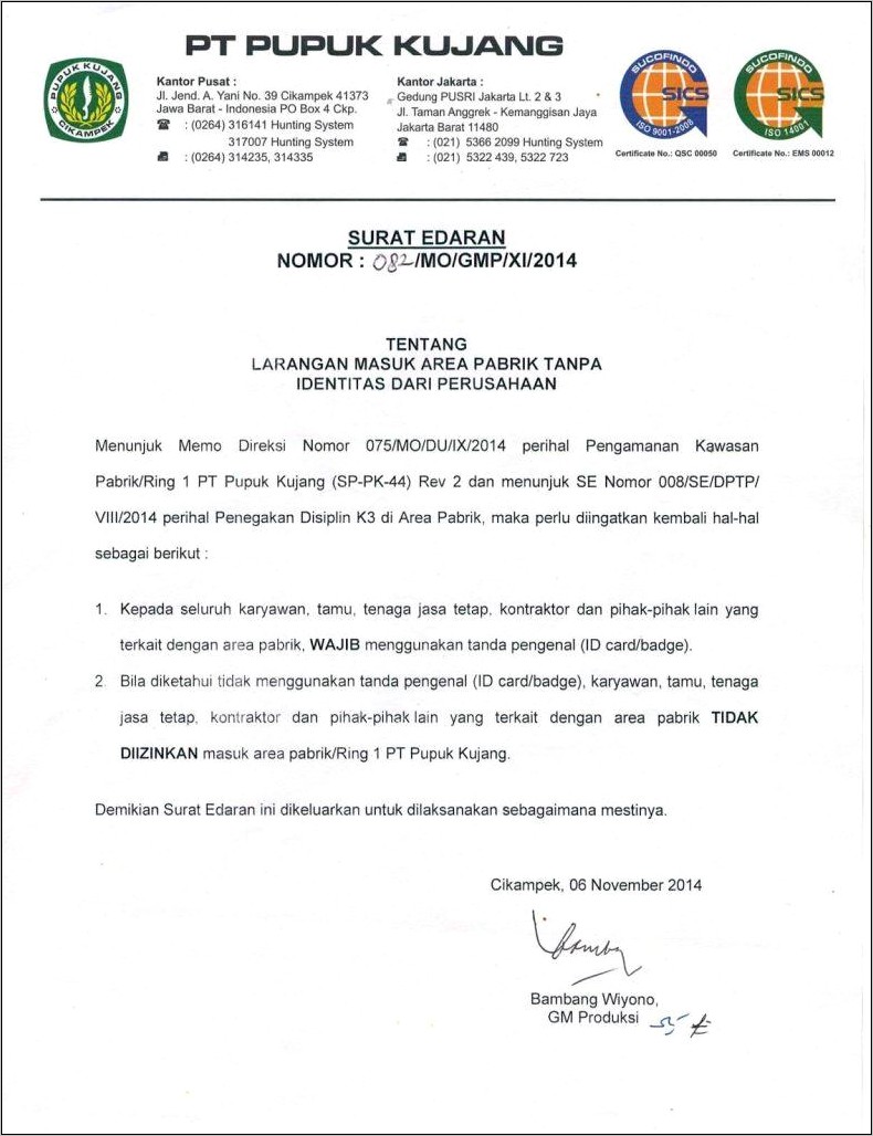 Contoh Format Surat Edaran Perusahaan