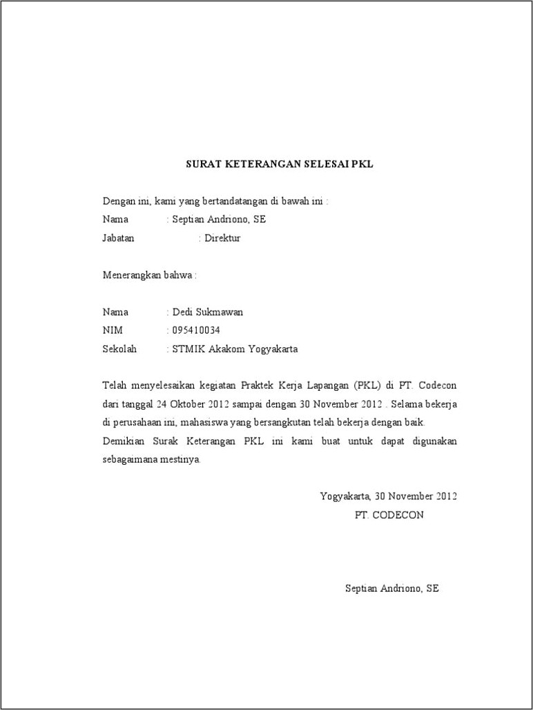 Contoh Format Surat Magang Dari Perusahaan