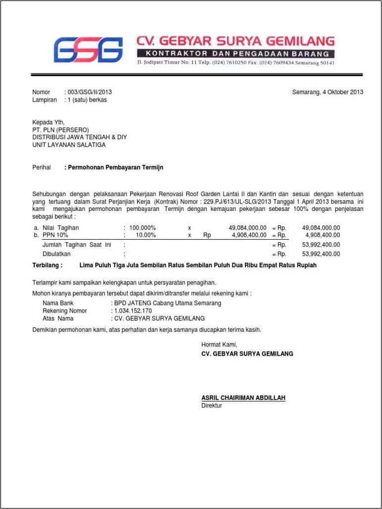 Contoh Format Surat Penagihan Hutang Perusahaan