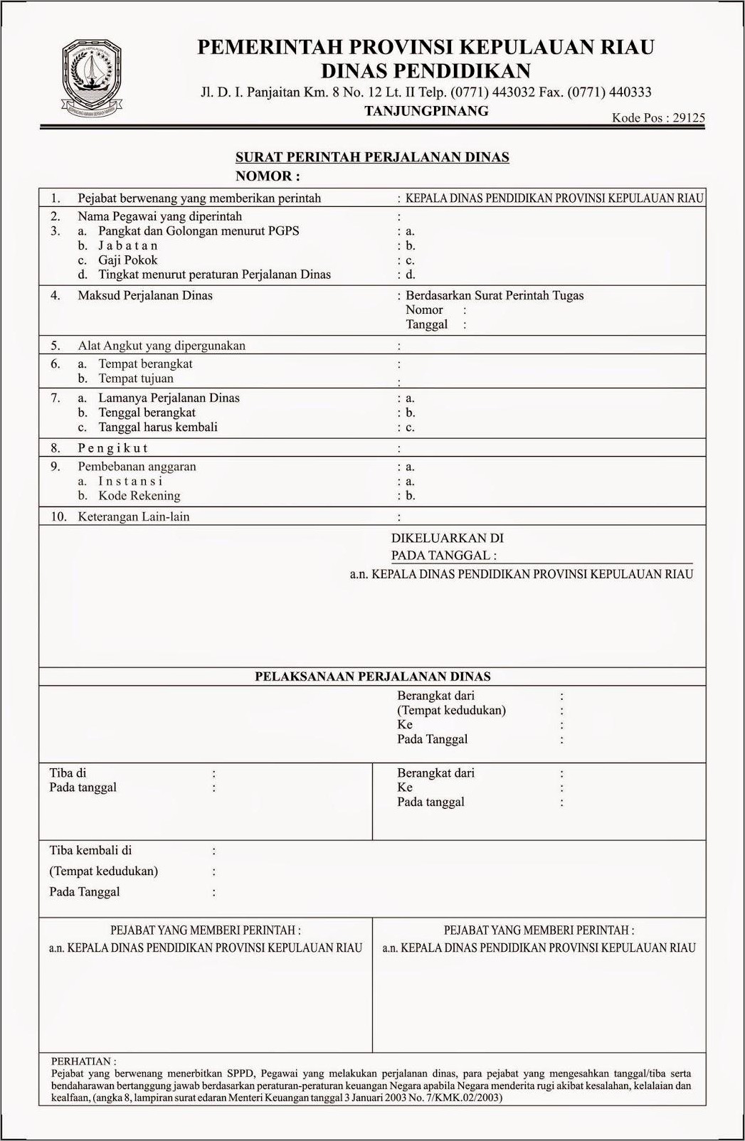 Contoh Format Surat Perjalanan Dinas