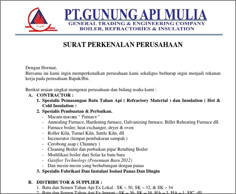 Contoh Format Surat Perkenalan Perusahaan Pelumas