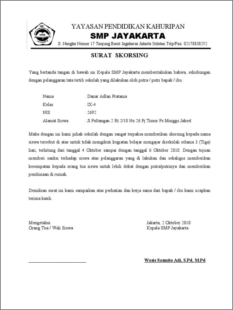 Contoh Format Surat Tegoran Dinas