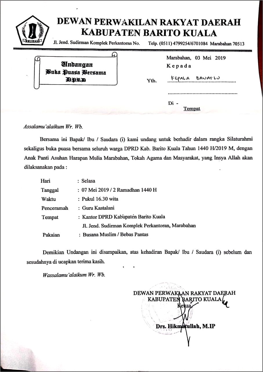 Contoh Isi Surat Undangan Buka Bersama