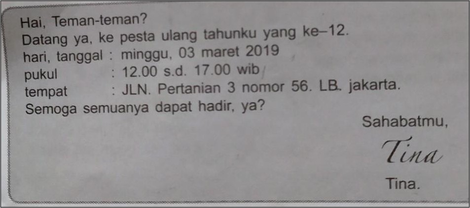 Contoh Kalimat Di Surat Undangan Ulang Tahun