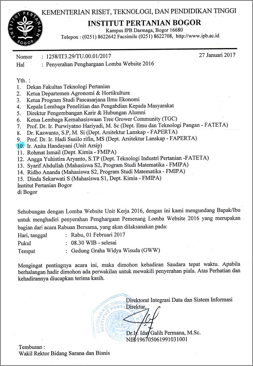 Contoh Kalimat Penutup Surat Undangan Resmi Adalah