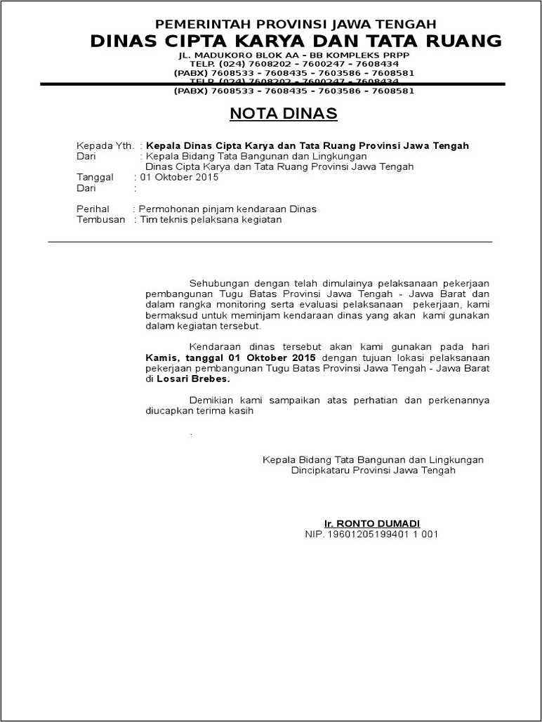 Contoh Konsep Surat Pinjam Pakai Kendaraan Dinas Kepada Bupati